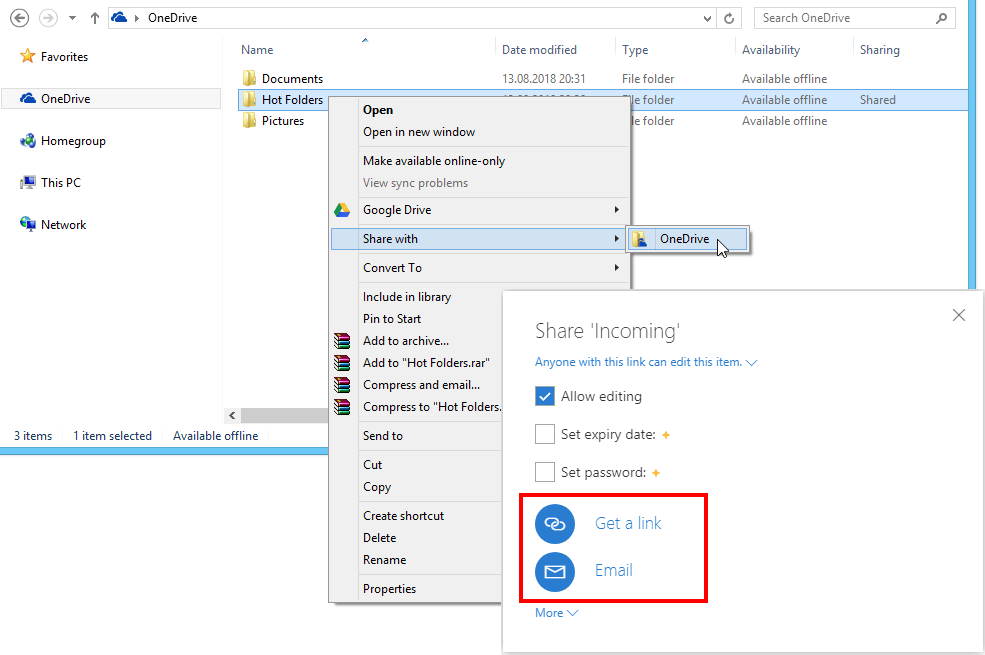 Share OneDrive-based Hot Folder with other people