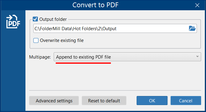 Convert to PDF and append to existing file