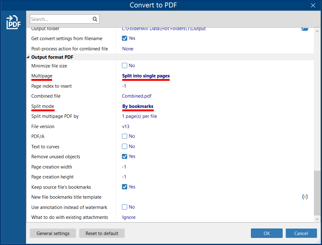 Split a multipage PDF by bookmarks