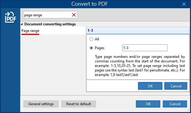 Advanced settings of Convert to PDF Action