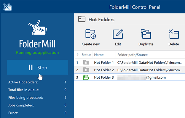 Start FolderMill's real-time monitoring and file processing