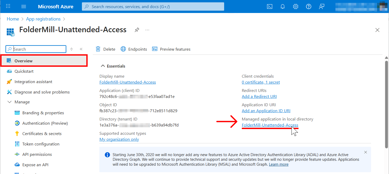 Open Managed application in local directory in Microsoft Azure