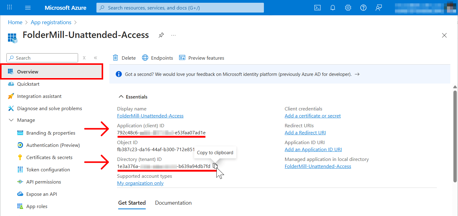 Client ID and Tenant ID in Microsoft Azure