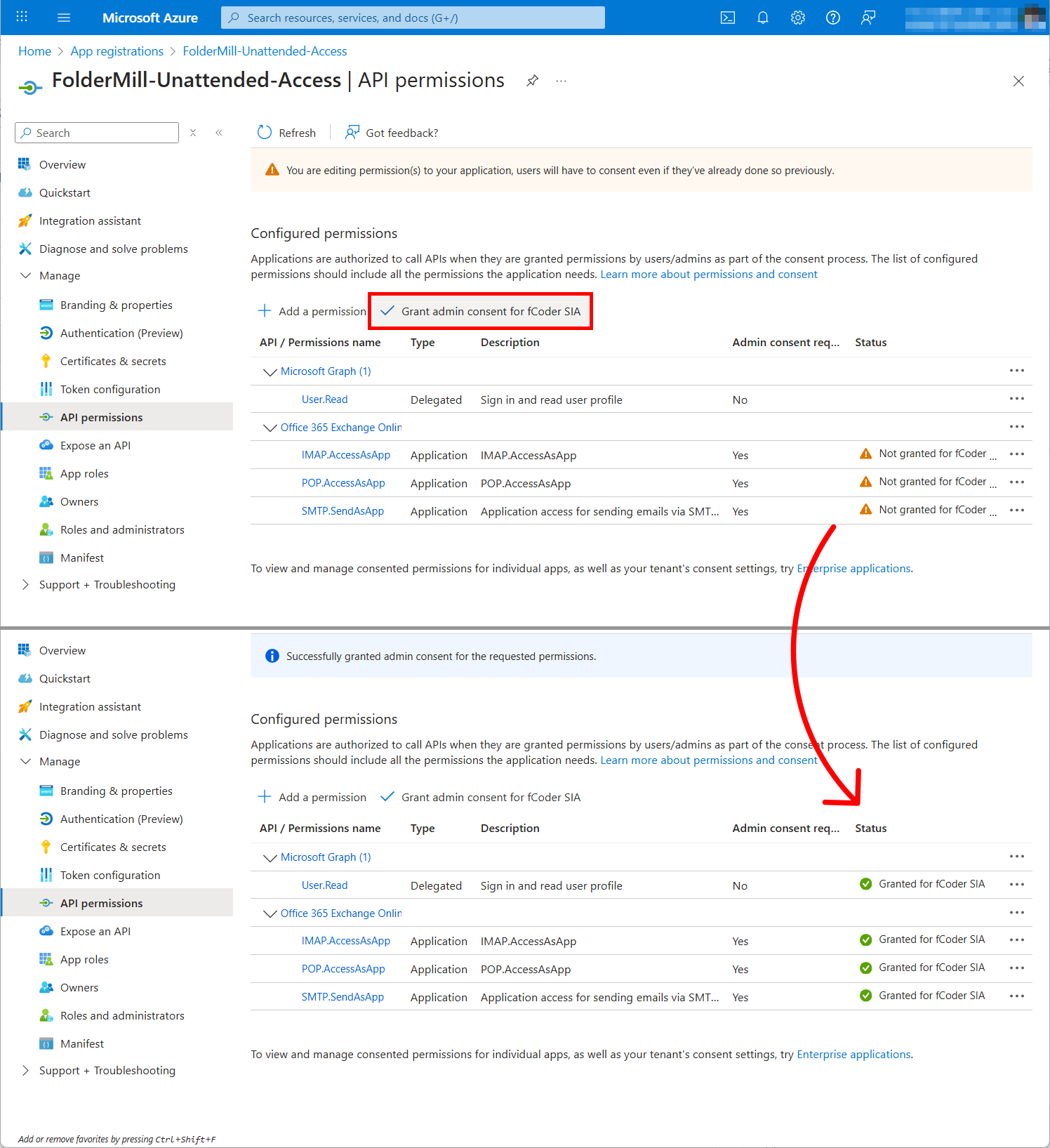 Grant Admin Consent for IMAP, POP3, SMTP