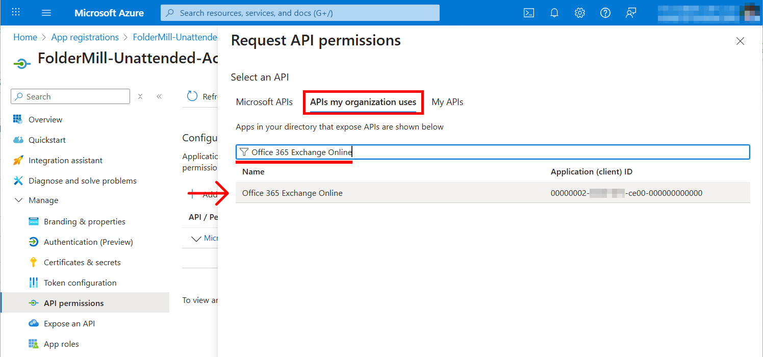 Search for and select Office 365 Exchange Online
