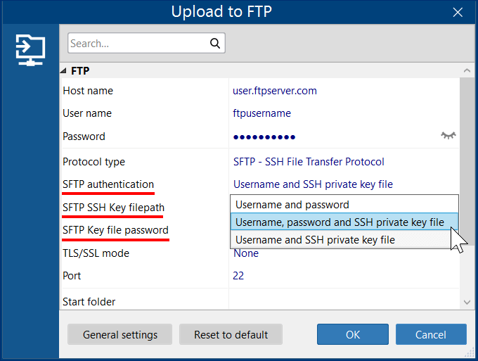 Upload to FTP Action - SSH key authentication