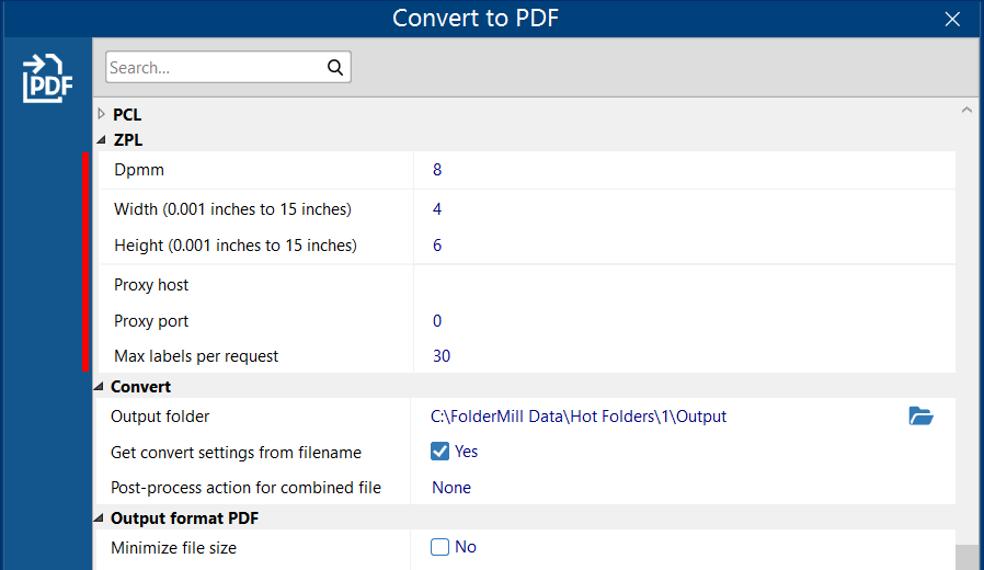 ZPL settings in FolderMill: size, print density, proxy settings ZPL settings in FolderMill: size, print density, proxy settings